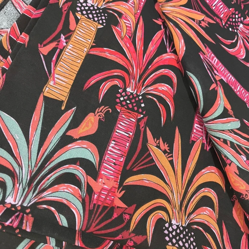 Opalhouse Jungalow Tropical Palm Tree Bird Fringe Shower Curtain Black Pink Boho